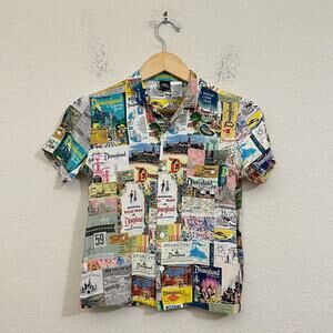 DISNEY 100 Disneyland Shirt Multi Collage Button Up SS Park Ephemera